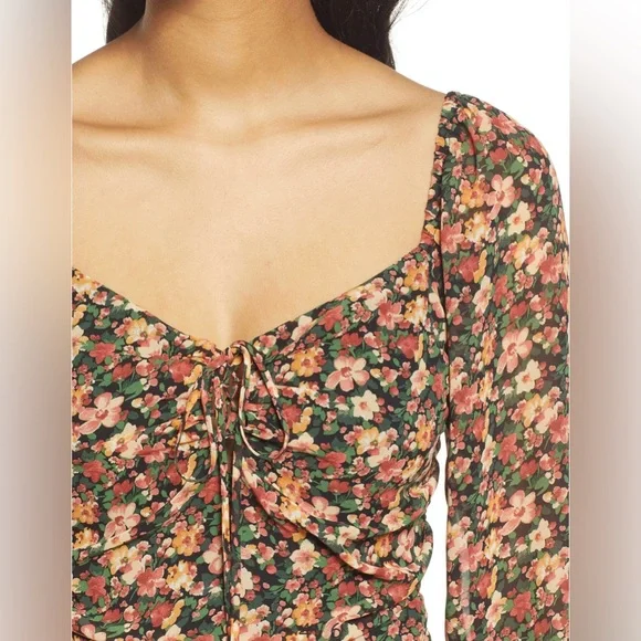 Floret Studios Floral Print long Sleeve minidress Size Medium - Picture 3 of 5